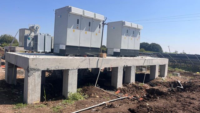 Inverter stations on concrete plinths